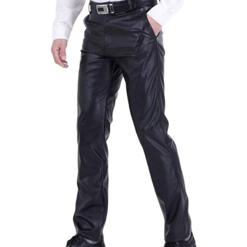 High Quality PU Faux Leather Pants Men Loose Waterproof Motorcycle High Elastic PU Leather Trousers
