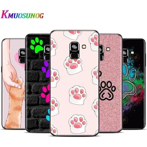 Cat dog paw footprints For Samsung Galaxy A9 A9S A8 A8S A7 A750 A6 A6S A5 A3 Plus Star 2016 2017 2018 Black Phone Case