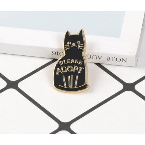 Black Cat Enamel Pin Cartoon Animal Brooch Adopt Life Badge Cute Kitten Brooches for friends kids Animal lovers Jewelry Gift