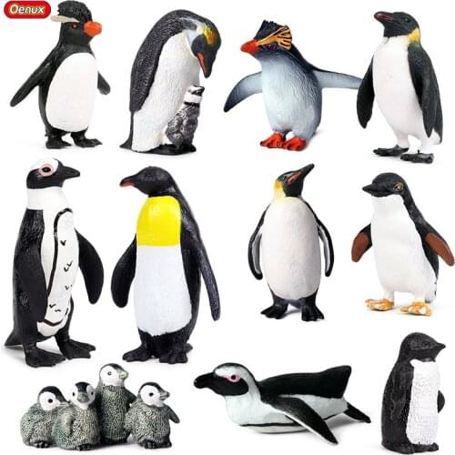 Oenux Simulation South Pole Animals Penguin Cub Action Figures Miniature PVC High Quality Educational Cute Toy For Kids Gift