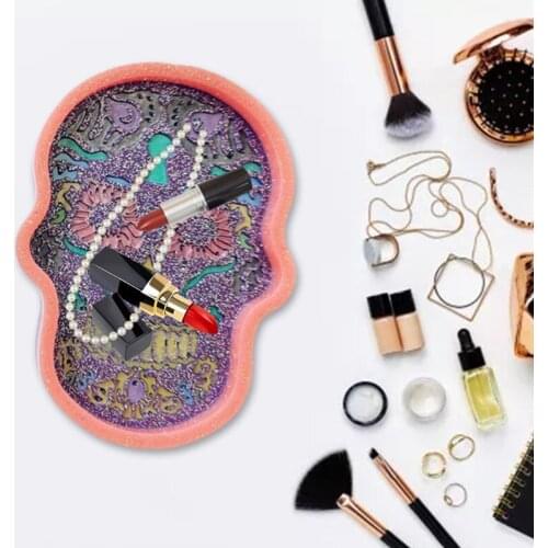 Diy Skull Head Shape Tray Mold Beauty Tray Mold Serving Board Silicone Mold for Epoxy Resin Casting