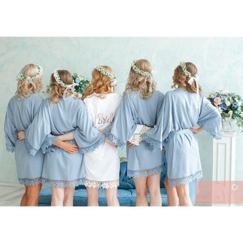 Blue bridal party Robe personalize silk Lace bride Kimono Robes blush bachelorette Nightgown valentines gift Get Ready Bathrobe