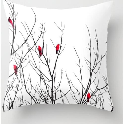 Artistic Bright Red Birds on Tree Branches Cushion Cover Decorative Pillow Cover Case Seat Car Home Decor Throw Pillowcase