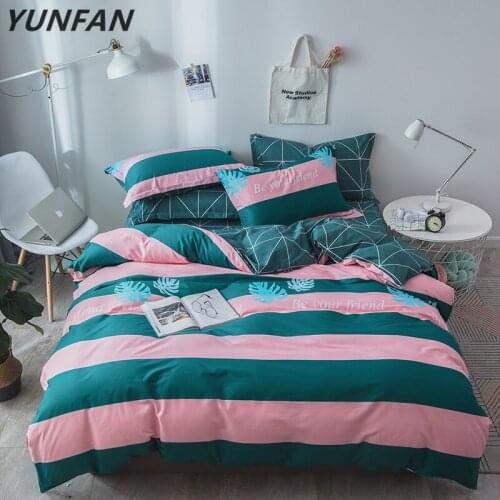 Pink green Stripe Pattern Bedding Set Queen King Full twin Size Bed Linen 4pcs/Set Duvet Cover Set Bed Sheet AB Side Pillowcase
