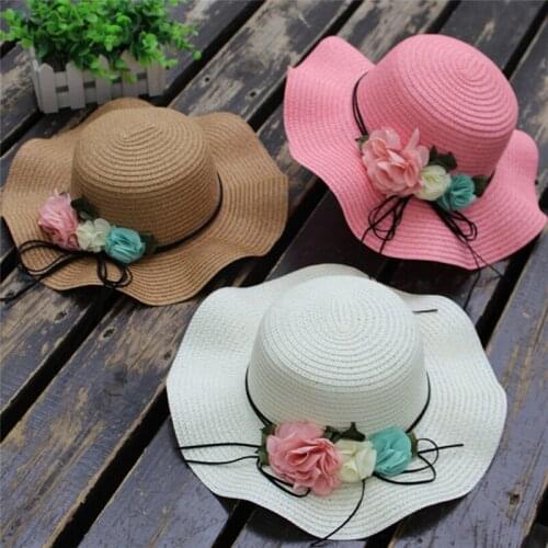 Korean Summer Child Flower Breathable Hat Wave Side Bright Straw Sun Hat Boy Girls travel beach hat J0119