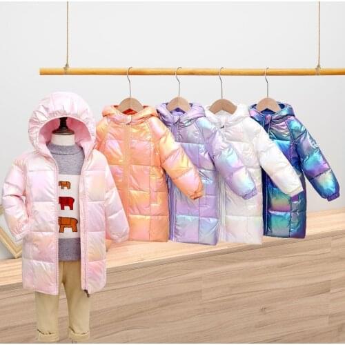 1-6 Years Girls Boys Long Coat Winter Bright Padded Jacket Kids Down Cotton Thick Warm Outwear Jacket Children Clothing