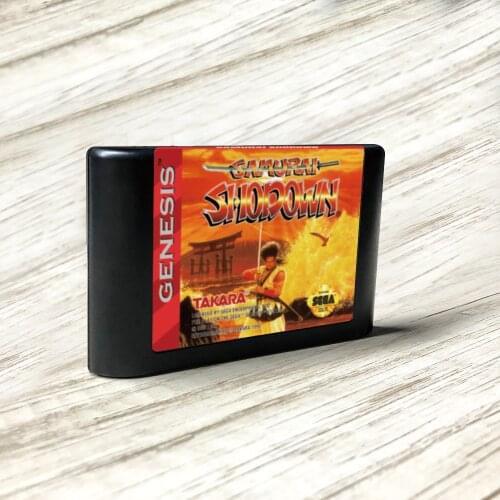 Samurai Shodown - USA Label Flashkit MD Electroless Gold PCB Card for Sega Genesis Megadrive Video Game Console