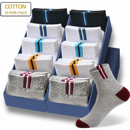 10 Pairs-pack Business Men Cotton Socks New Style Black White Casual Socks Soft Breathable Autumn Winter Walk Run Sock 38-45