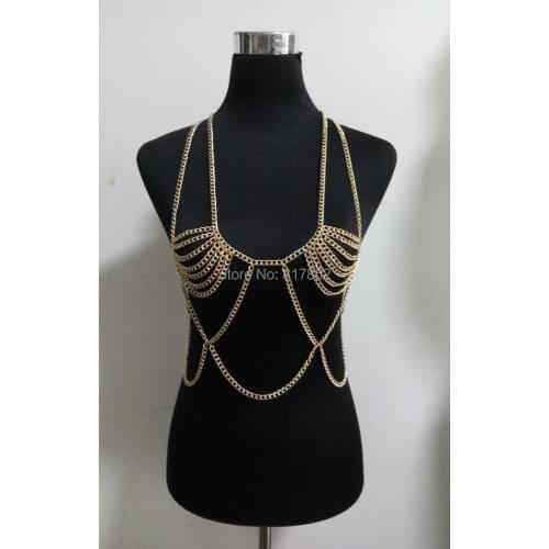 New Style Fashion Women Gold colour Chains Layers Sexy Bra Body Chains Jewelry 3 Colors WRB27