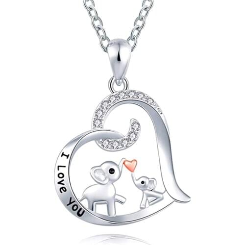 Elephant in Heart Necklace Women Fashion AAA Cubic Zirconia Cute Animal Statement Necklaces Dainty White Gold Color Jewelry Gift