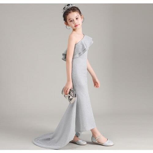 Prom Dresses Formal for Teen Girls 3 To 14 Years Kids Birthday Evening Party Wedding Clothing Children Long Mermaid Silver Dress