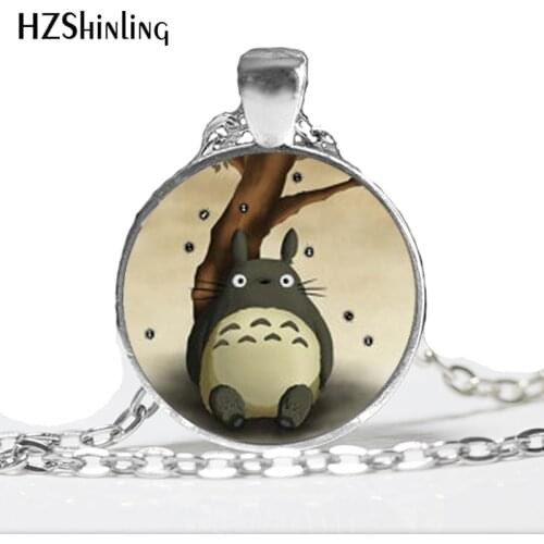 HZ--A33 My Neighbour Totoro Pendant Necklace Totoro Photo Jewelry Bright Round or Antique Bronze Round Glass Dome Necklace HZ1