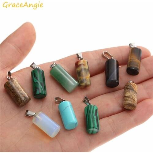 10PCS Mix Stone Charms Cylindrical Pendant Alloy Necklace Pendants Keychain Jewelry Findings Car Keychain Accessories Handmade