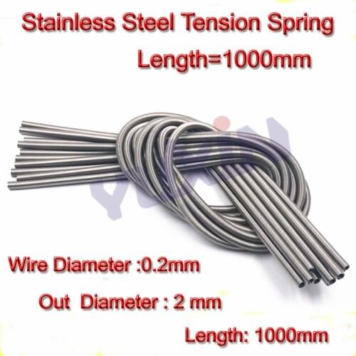 2Pcs 0.2*2*1000mm Stainless Steel Super Long Tension Spring Extension Spring Wire Diameter 0.2mm Out Diameter 2mm Length1000mm