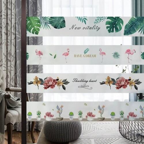Green leaf flower pattern glass stickers waist line anti-collision office frosted window bathroom sliding door personality film