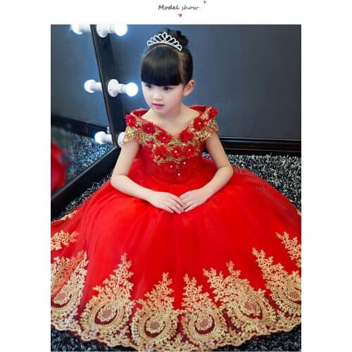 Wedding Ball Gown V-neck Long Kids Dress Birthday Gifts Princess Dress Cosplay Costume Sequined Appliques Flower Girl Dresses
