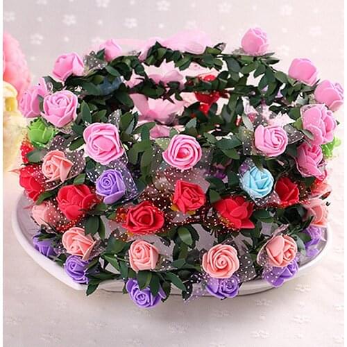 Rose Flower Crown Headband Wreath Party Wedding Bridal Garland Hairband Headwear Flower Crown New Headwear Apparel Accessories