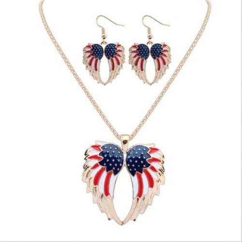 Vintage New Woman Cute Wings Jewelry Set Personality Multicolor Necklace Pendant and Earring Fashion Jewelry