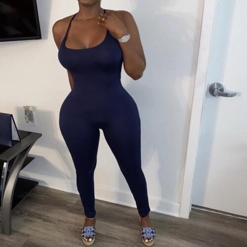 Long Jumpsuit for Women 2021 Summer Round Neck Sleeveless Jumpsuits Sexy Backless Sportswear Slim Solid Color bodycon Jumpsuits