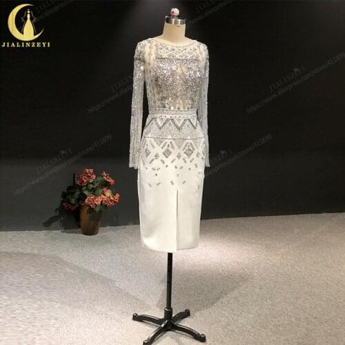JIALINZEYI Real Rhine Long Sleeves knee length vestidos de cóctel vestidos elegantes платье robe Prom dresses Evening dresses