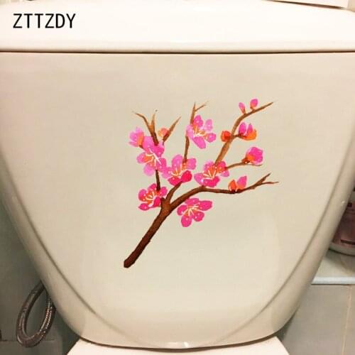ZTTZDY 17.2*22.8CM Watercolor Plum Blossom Branch WC Toilet Sticker Bathroom Decor Wall Decal T2-0617
