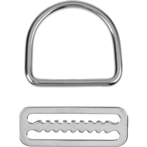 1pc 316 Stainless Steel 5cm Weight Belt Keeper & 1pc D Ring Scuba Diving Accessories Fits Standard 5cm Wide Webbing Belt Harness