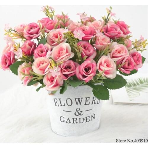 10 heads/bouquet Artificial Flowers Small Bud Silk Rose Simulation Flowers Green Leaves Home Vase Garden Decoration For Wedding