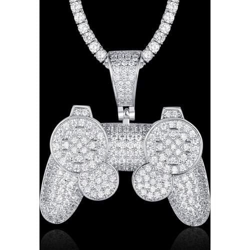 100% Micro Zircon Hip Hop Super Shine Gamepad Pendant Necklace For Men Jewelry Gift CZ Rapper Jewelry Custom Accept Bling Bling