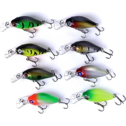 HENGJIA 8Pcs 5cm 4g Fishing Lures Crank Baits Mini Crankbait Wobblers 3D Fish Eye Artificial Lure Bait with Lifelike Fake Lure