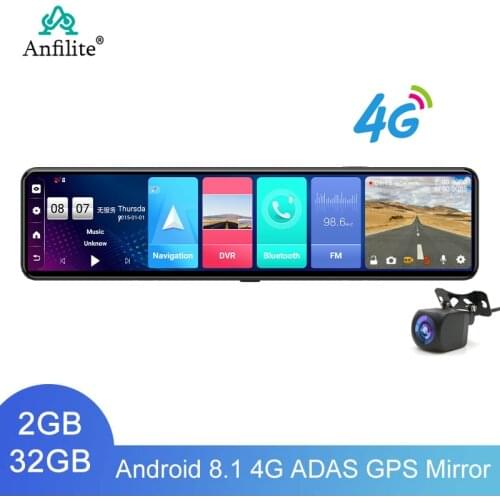Anfilite 12" 4G ADAS Car Dashcam Android 8.1 WiFi DVR Camera 1080P Video recorder Dash Cam 2+32G Rearview mirror GPS Navigator