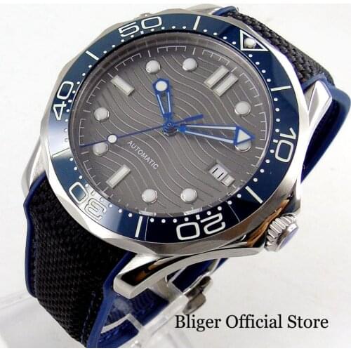 BLIGER Mechanical Men Wristwatch Sapphire Glass Rubber Band Nologo/BLIGER Logo Dial Date Indicator