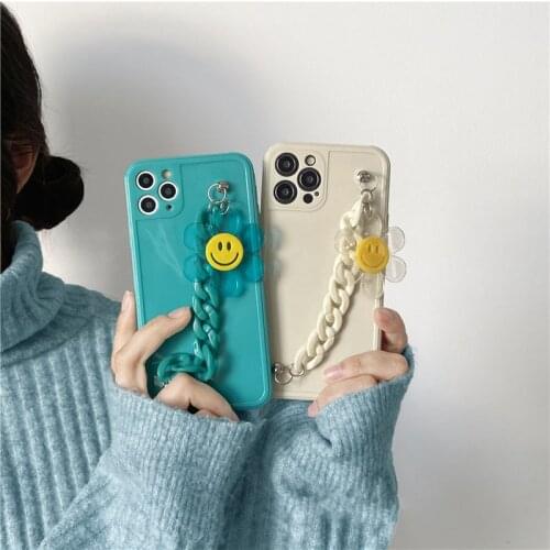 Wrist Chain Phone Case For iPhone 12 Pro 11Pro Max XR X XS Max 7 8 SE 20 Cute 3D Sunflower Crystal Bracelet Soft Silicone Cover