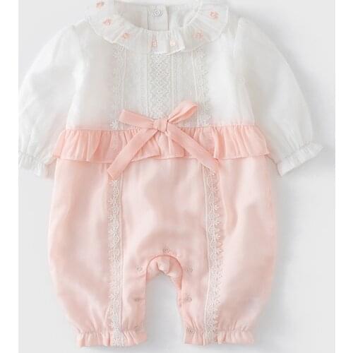 Childrens clothing spring new newborn clothes romper lace contrast color baby one-piece romper