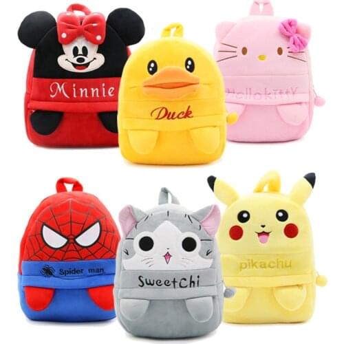 Disney cute cartoon anime Mickey Minnie children plush Spiderman toy school bag kindergarten burden reduction backpack
