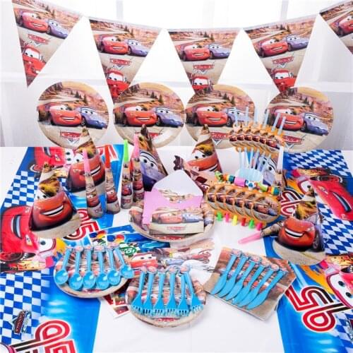 Disney Cars Lightning McQueen Birthday Party Decoration Latex balloon Disposable Set Paper Plate Cup Tablecloth Boys Baby Shower