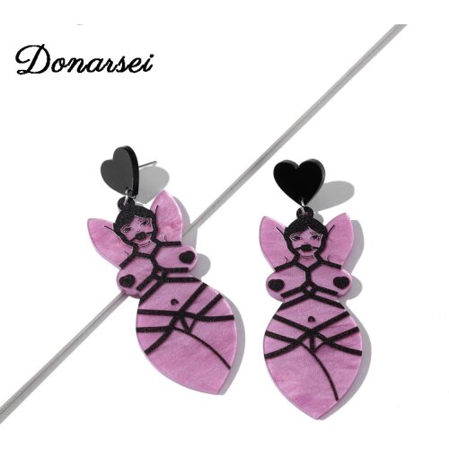 Donarsei Personality Sexy Naked Girl Drop Earrings For Women Funny Bundled Games Nude Body Dangle Earrings Party