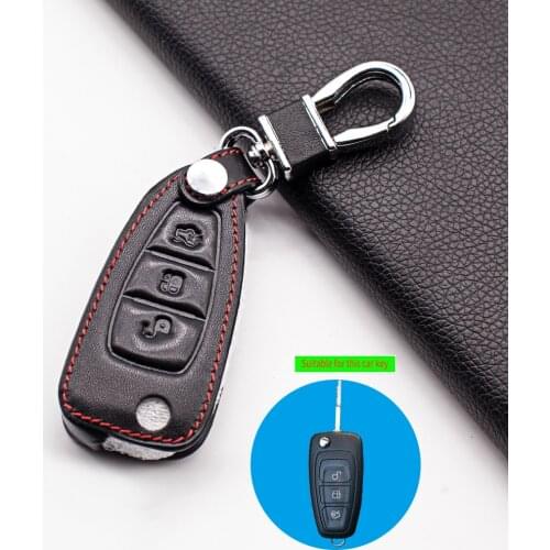Wear Resistant Leather Car Key Case Cover for Ford Focus MK3 Mondeo Fiesta Kuga ECOSPORT ESCAPE RANGER 3 Buttons Folding Holder