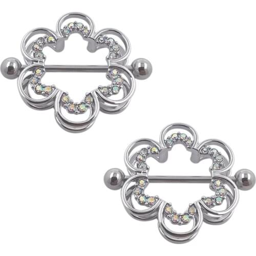 JHJT 14G 2PCS Nipple Rings316L Surgical Stainless Steel Flower Nipple Shied Barbell Body Piercing