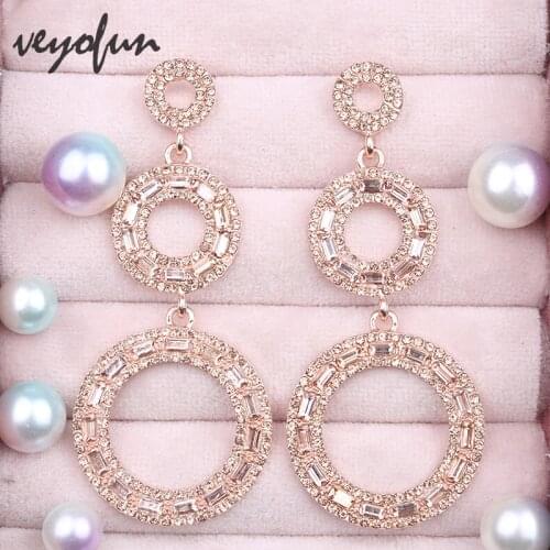 Veyofun Classic Round Rhinestone Drop Earrings Vintage Wedding Party Dangle Earrings for Woman Fashion Jewelry Wholesale