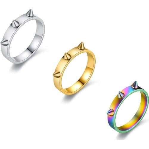 2021 Trendy Fashion Stainless Steel Rivet Self Defense Ring Couple Hip Hop Punk Street Casual Ring for Women Men Finger Jewelry