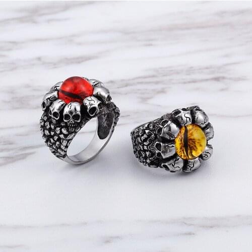 JewOrna Newest Red CZ Stone Eyes Rings Stainless Steel Biker Ring For Men Sizes 8-12 Punk Personality Ring Male Anel JOR056