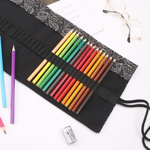 Beautiful 12/24/36/48/72 Holes Canvas Roll Up Pencil Bag Pen Curtain Makeup Brush Storage Bag Box For Girls Boys Stationary bags