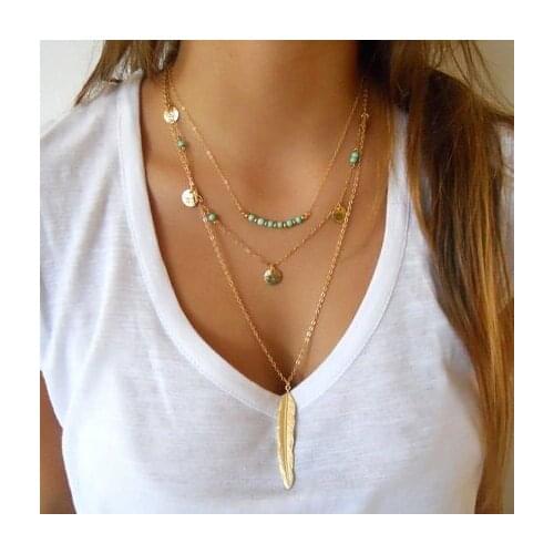 Hot Sale Statement Tassel Necklace Women Beads Sequins Leaves Feathers Chain Choker Necklaces Pendant Jewelry