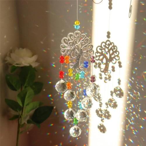 Hot DIY Tree Type Crystal Suncatcher Pendant Hanging Prism Ornament Fot Outdoor Window Hanging Home Decor Crystal Window Decor
