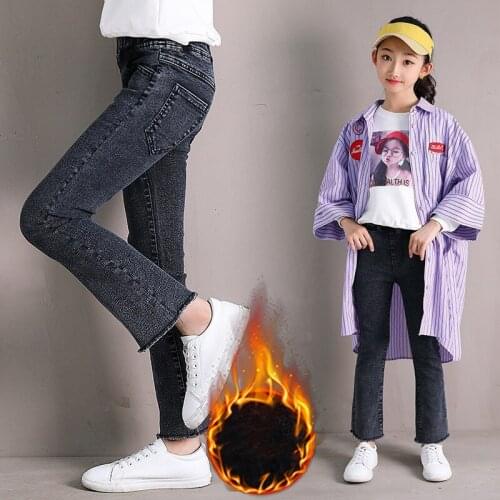 Fashion Girls Jeans Winter Warm Denim Pants Skinny Stretch flared Jeans Plus Velvet lining Slim Jeans 3 to 13 Childrens Clothes