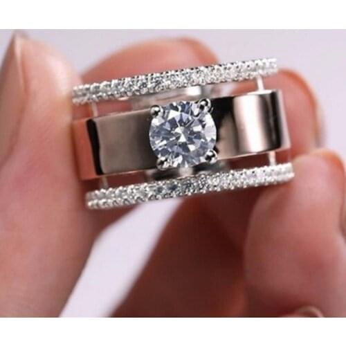 Trendy Female Zircon Jewelry Rose Gold Ring Alloy Double Color Ring For Women Wedding Crystal Ring Jewelry Gifts Drop Shipping