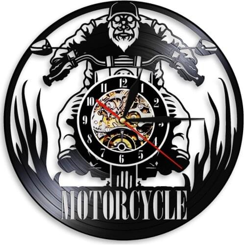 Motorcycle Time Touring Motorcyclist Rider Vinyl Record Wall Clock Motorcycle Riding Racing Silent Wall Watch Motor Lover Gift
