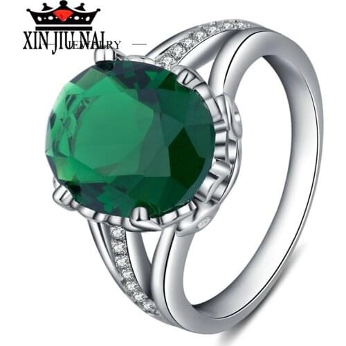 2020 New Classical Elegant High Quality Classic Four Prong Emerald Female Diamond Ring Mothers Day Gift Womens Jewelry