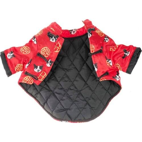 Pet Dog Clothes Cat Tang Suit,Chinese New Year Traditional Feet Clothes Autumn Winter Satin Dog Jacket Bulldog Pet Clothing