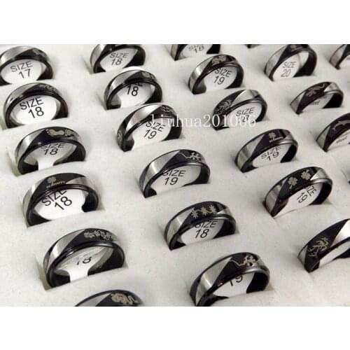 Wholesale 36 pcs black Jewelry lot stainless steel rings Free shipping